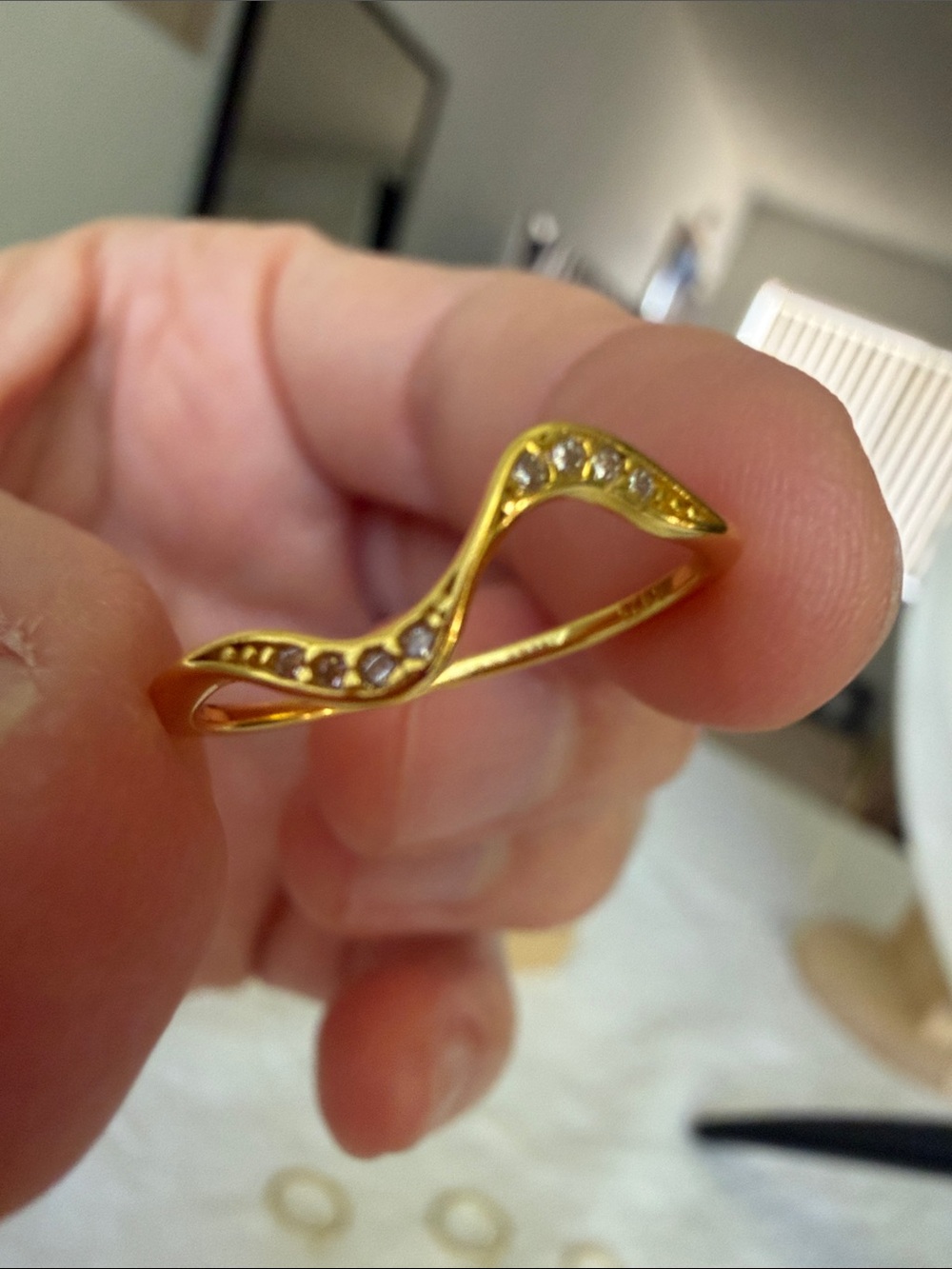 Gold Filled Wave Crystal Accent Women's Ring
